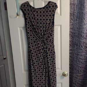 Ralph Lauren Black and Cream Geometric Midi Dress